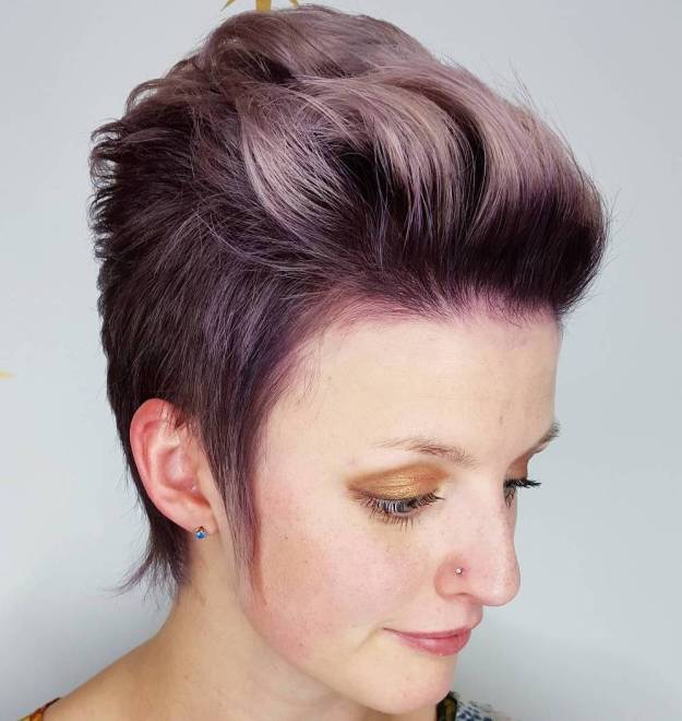 Pastel Purple Pixie With Pompadour Bangs