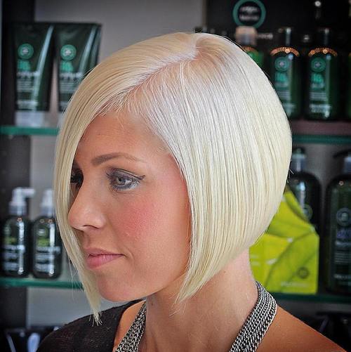 platinum asymmetrical short bob for fine hair