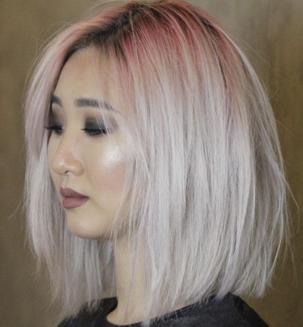 Platinum Textured Lob With Reddish Roots