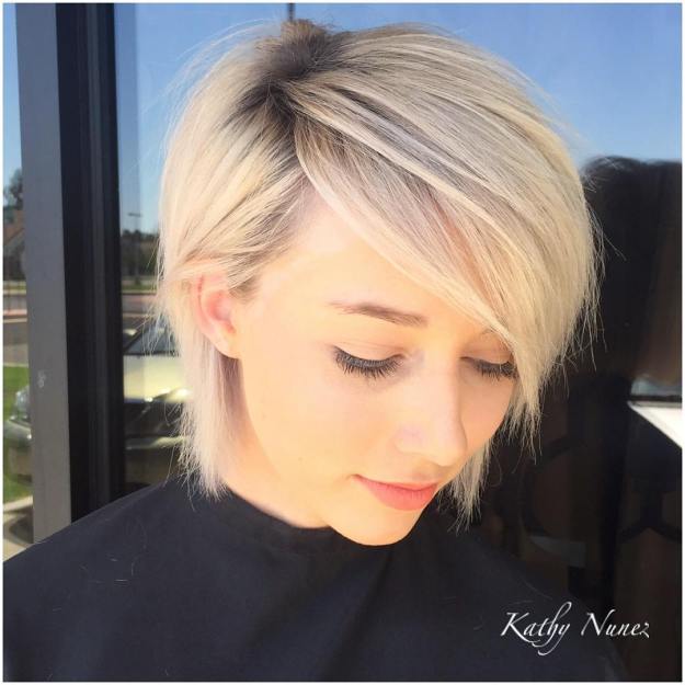 Razored Blonde Bob With Bangs