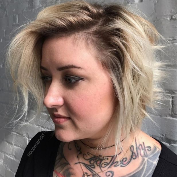 Razored Blonde Bob With Dark Roots