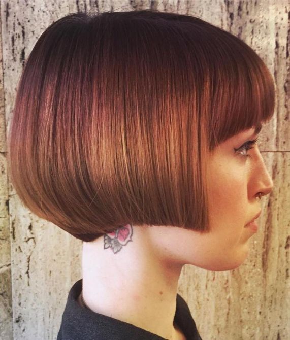 Red Angled Bob With Bangs