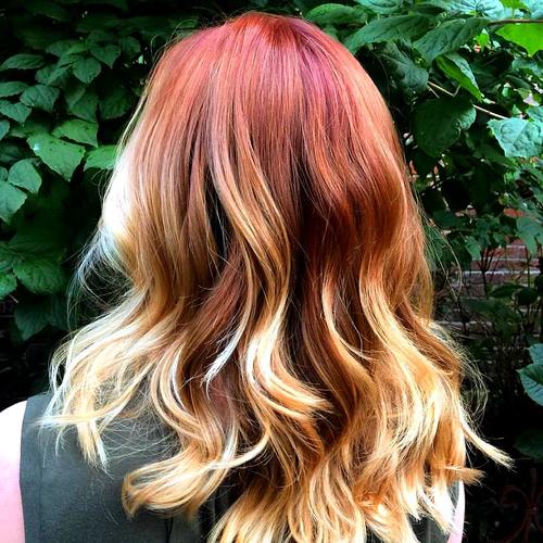 red hair with blonde ombre highlights