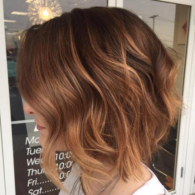 Reddish Brown Wavy Bob with Highlights