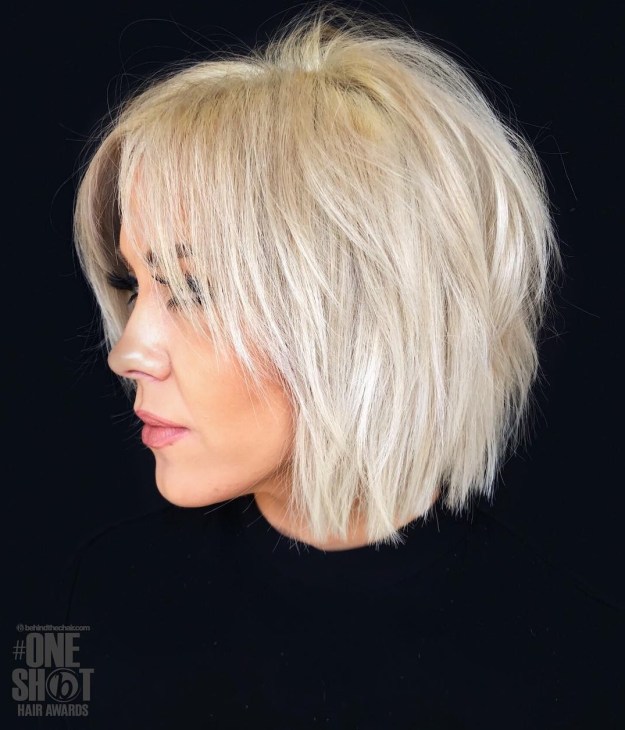 Shaggy Blonde Bob With Long Bangs