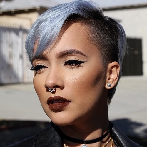 Short Asymmetrical Pastel Blue Undercut