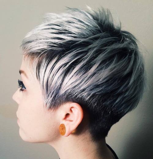 short black pixie with ash blonde balayage