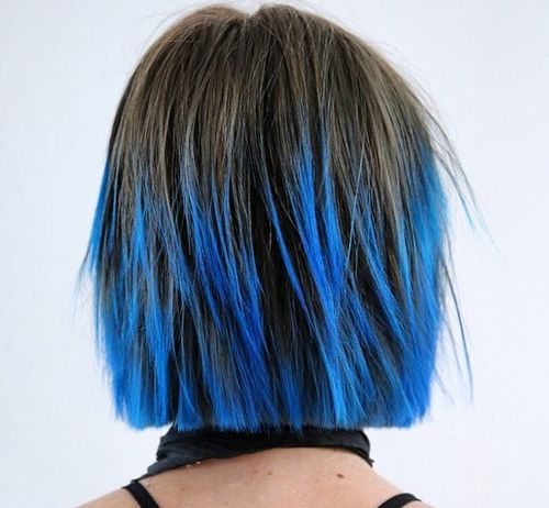 short choppy haircut with blue balayage