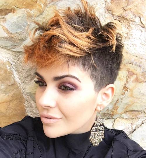 short choppy hairstyle with light copper balayage