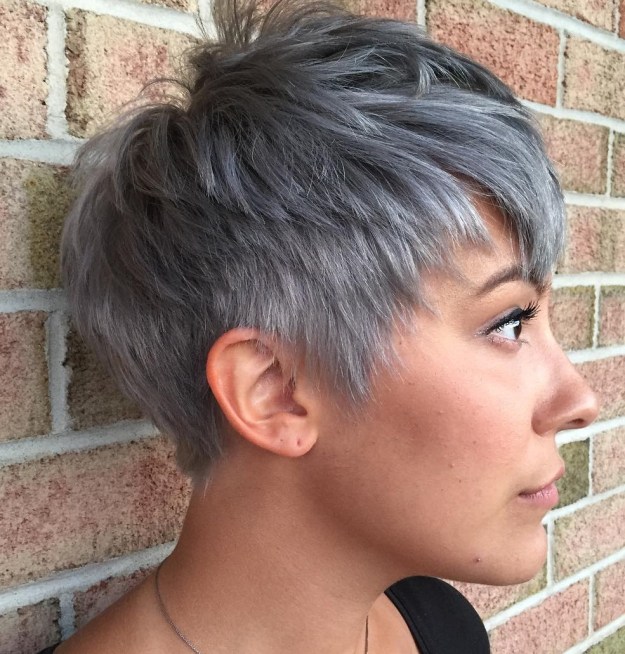 Short Gray Pixie Cut For Thick Straight Hair