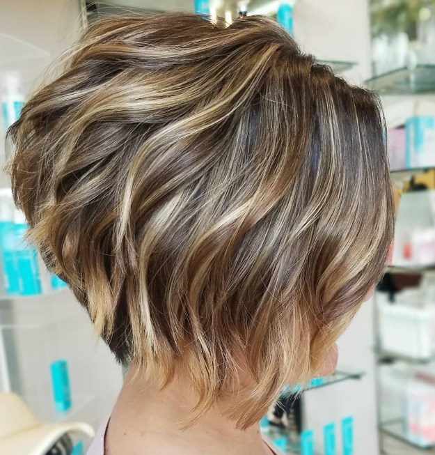 Short Inverted Brown Bob with Blonde Highlights