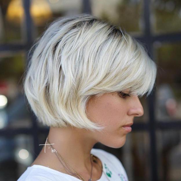 Short Platinum Bob With Bangs