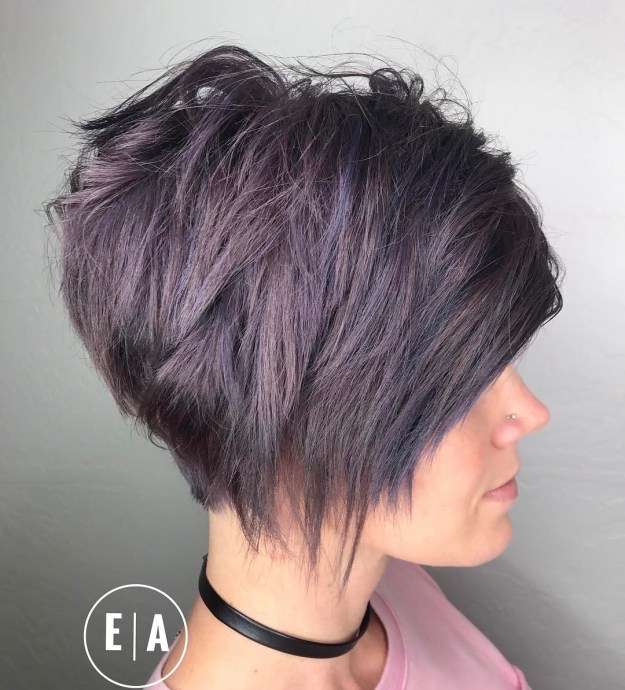 Short Razored Pastel Purple Bob