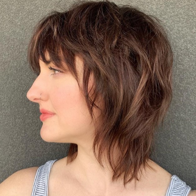 Shorter Choppy Shaggy Haircut With Bangs