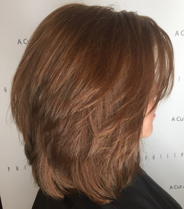 Shoulder Length Cinnamon Brown Layered Hair