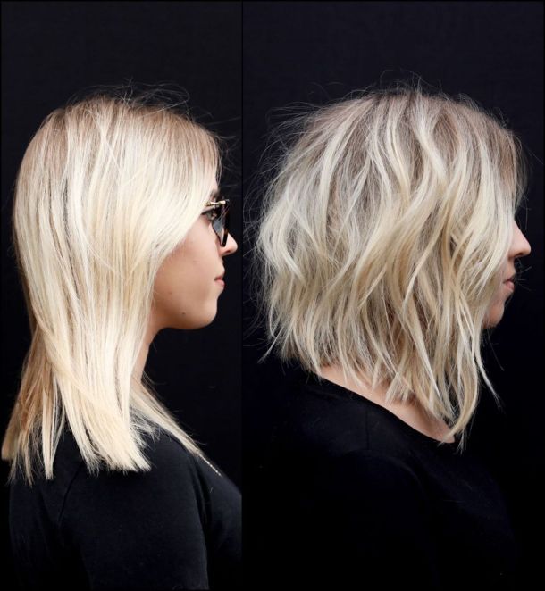 Shoulder-Length Wavy Blonde Bob