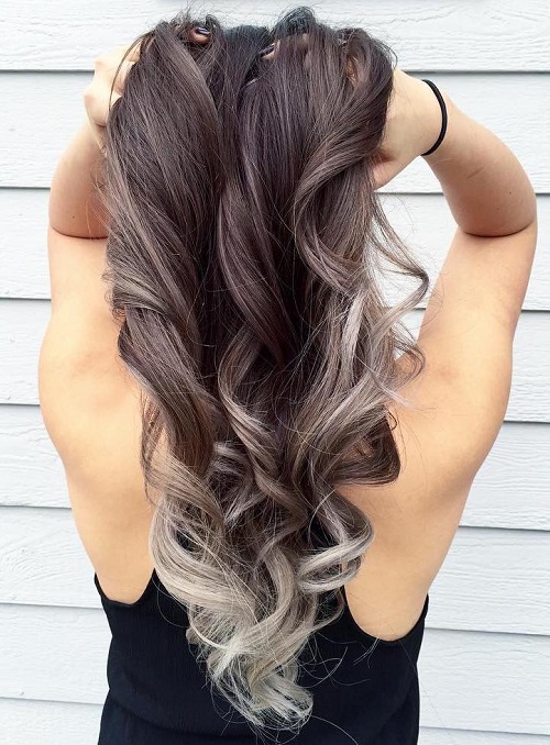 silver balayage for brown hair