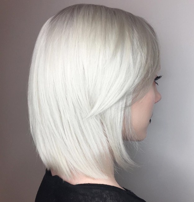 Silver Blonde Lob With Side Bangs