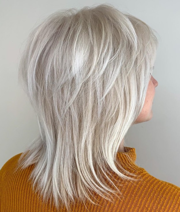 Silver Feathered Shag For Fine Hair