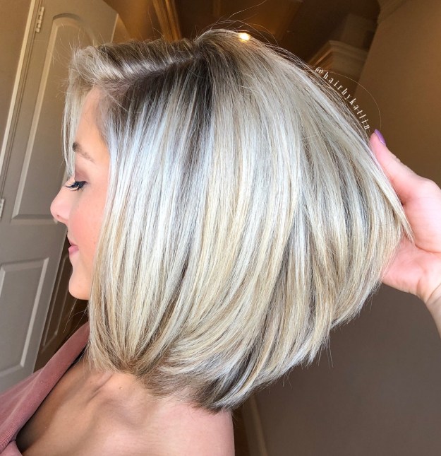 Silver Lob With Golden Blonde Highlights