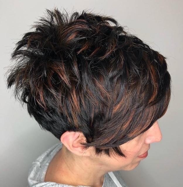 Spiky Black Pixie With Copper Highlights