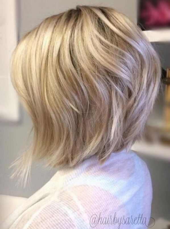 Stacked Angled Blonde Bob For Thick Hair