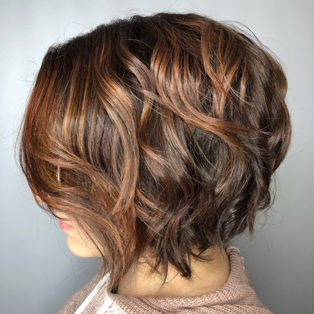 Stacked Brown Bob With Caramel Highlights