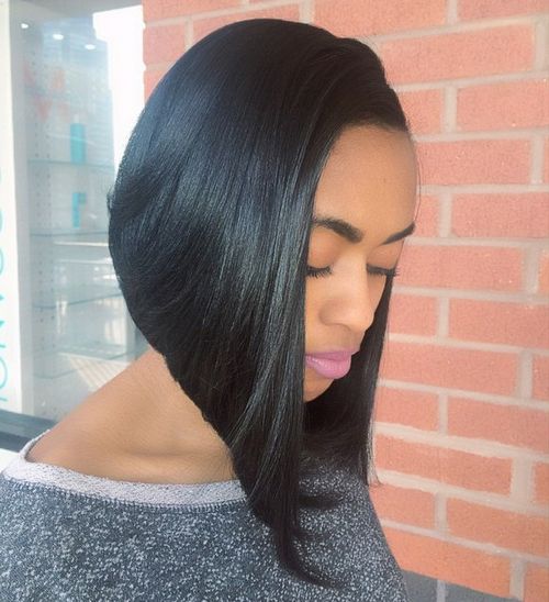 steeply angled black bob