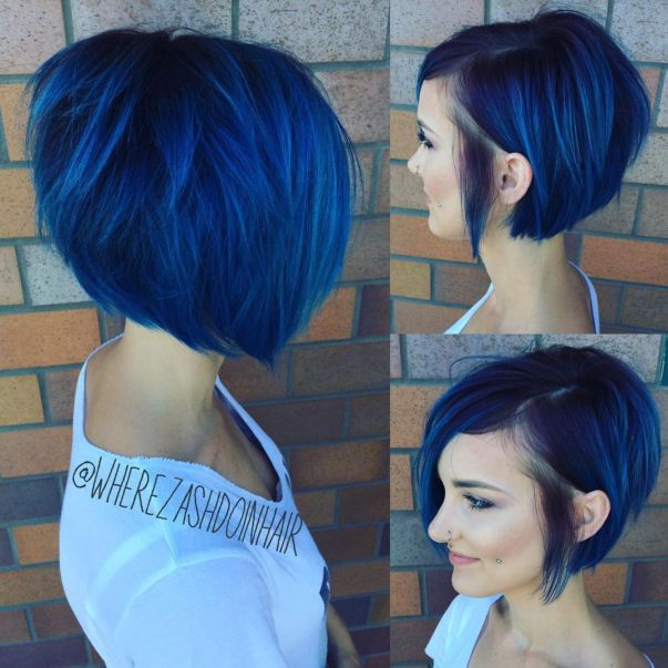 Straight Blue Bob With Layers