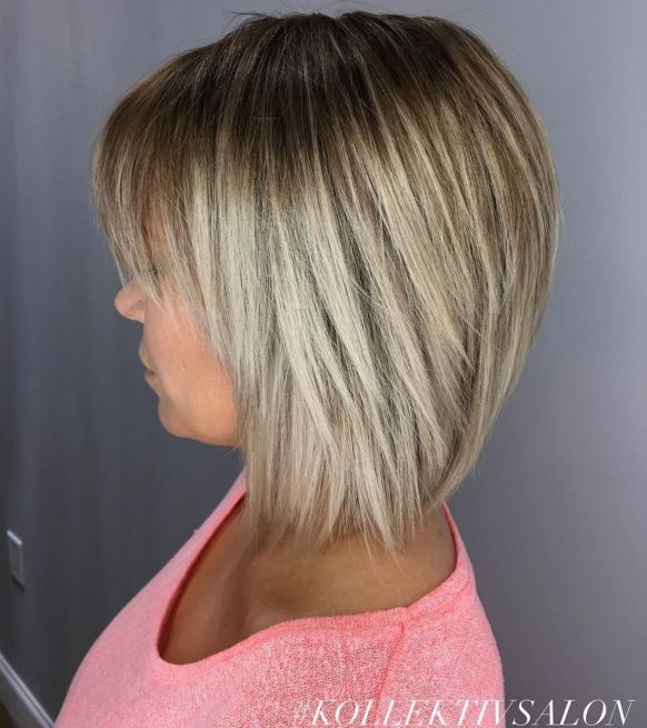 Straight Bronde Bob With Bangs