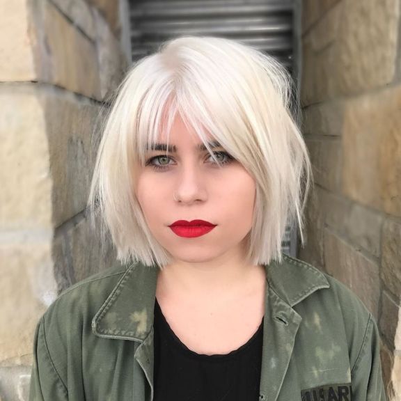 Straight Cut White Bob With Choppy Layers