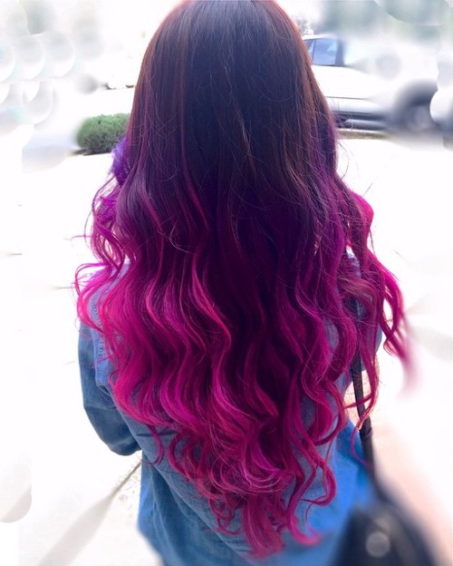 V cut and black to magenta ombre