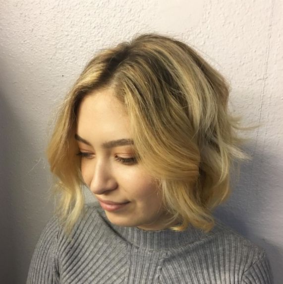 Warm Blonde Curled Bob Hairstyle