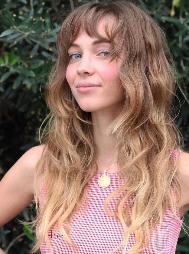 Wavy Blonde Ombre Hair With Bangs