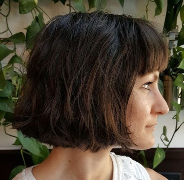 wavy blunt bob with bangs