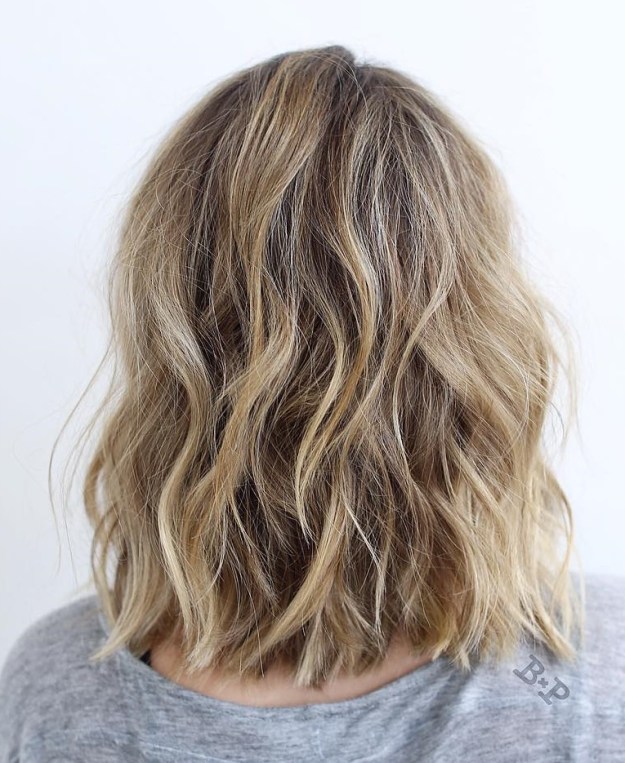 Wavy Choppy Blonde Balayage Lob