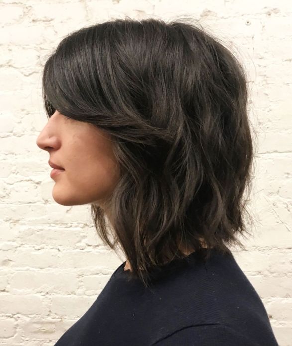Wavy Collarbone Bob With Swoopy Bangs