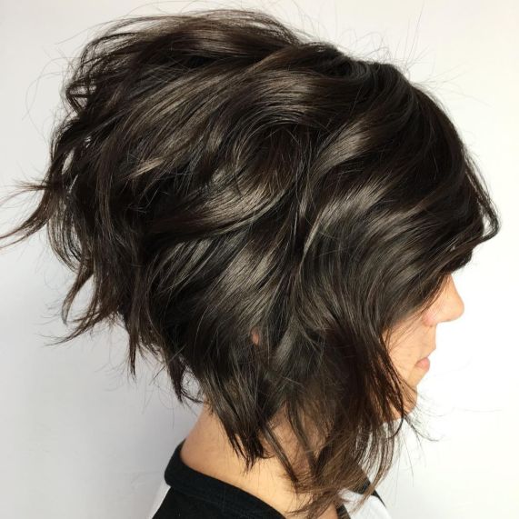 Wavy Inverted Dark Brown Bob