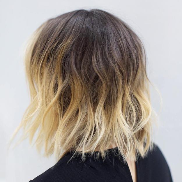 Wavy Shaggy Brown Blonde Balayage Bob