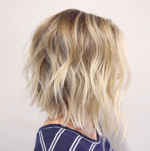 wavy shaggy brown blonde bob