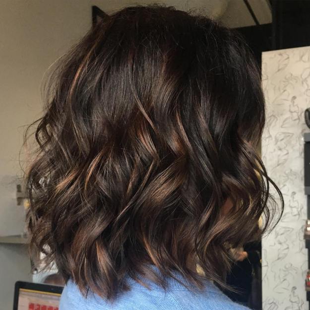 Wavy Sun-Kissed Brunette Lob