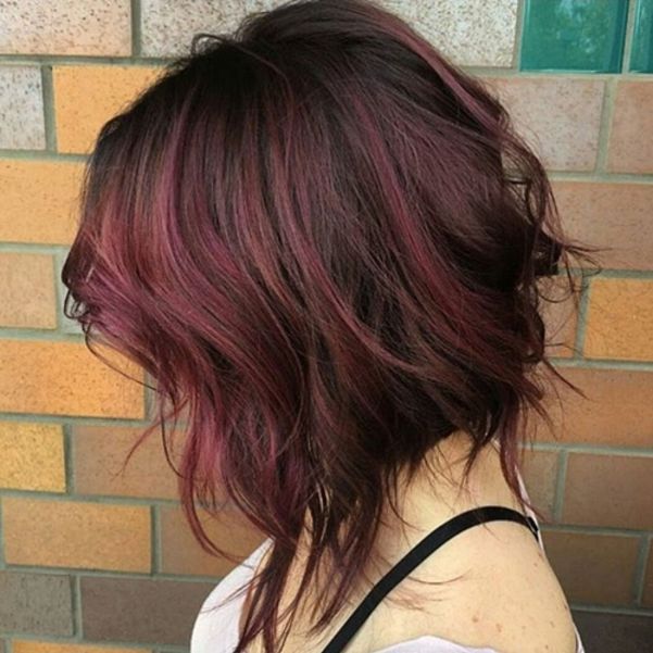 wavy tousled burgundy bob