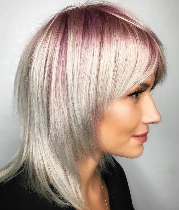 White Blonde Hairstyle With Pastel Pink Roots