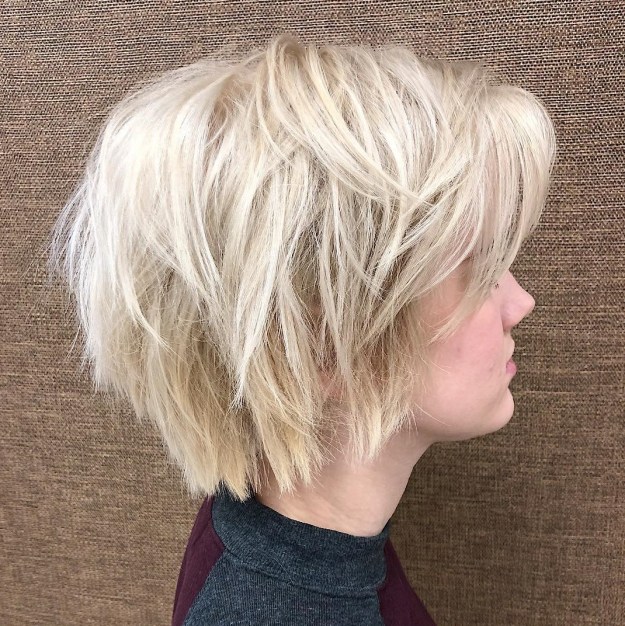 Wispy Layered Platinum Blonde Bob