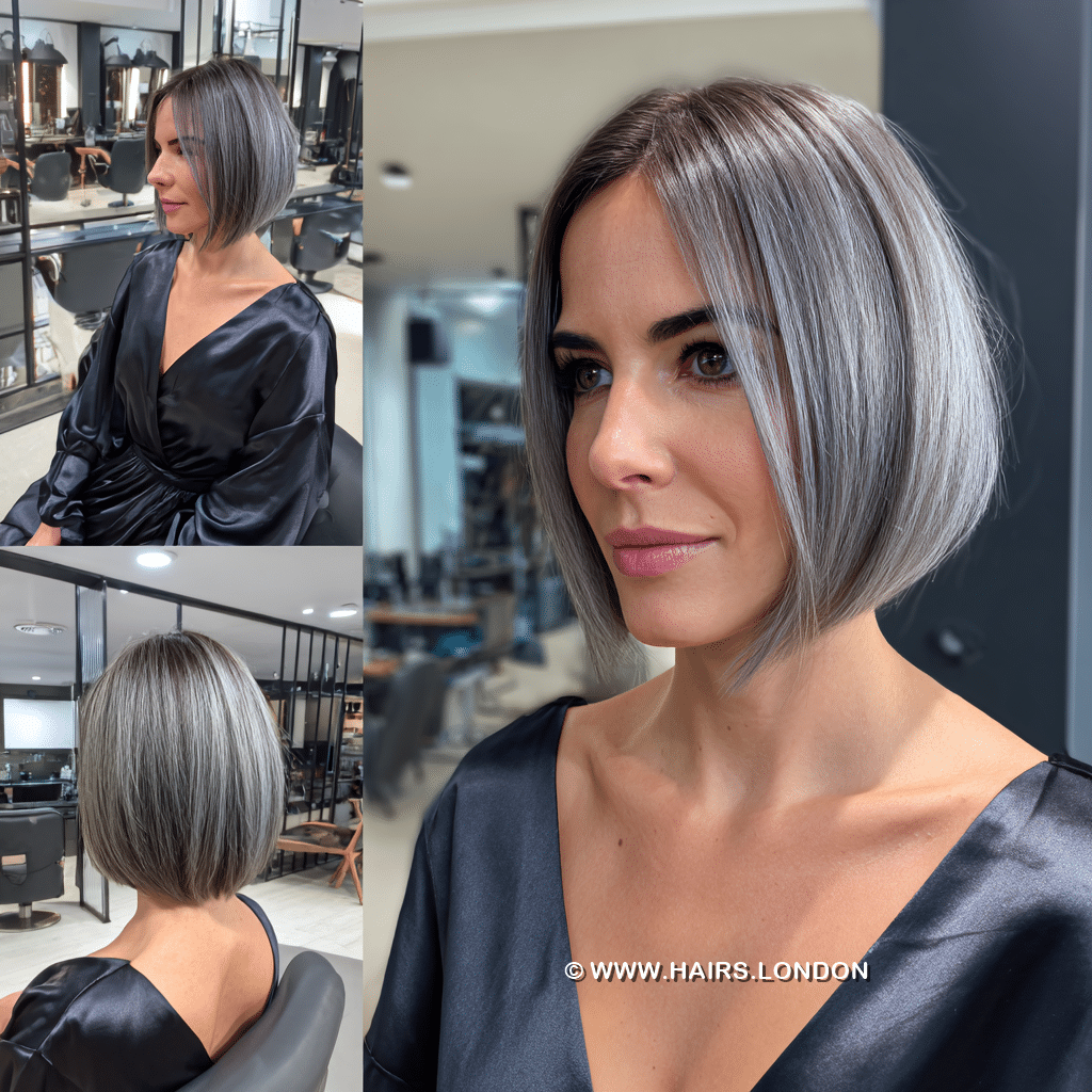 Smoky Silver Brunette Bob Hair