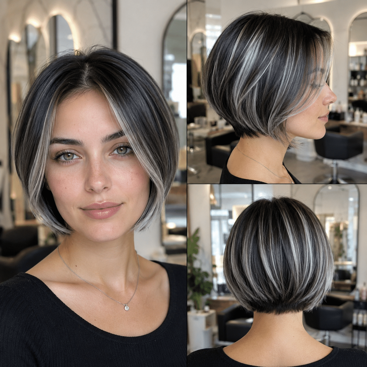 Smoky Silver Contrast Bob Hair