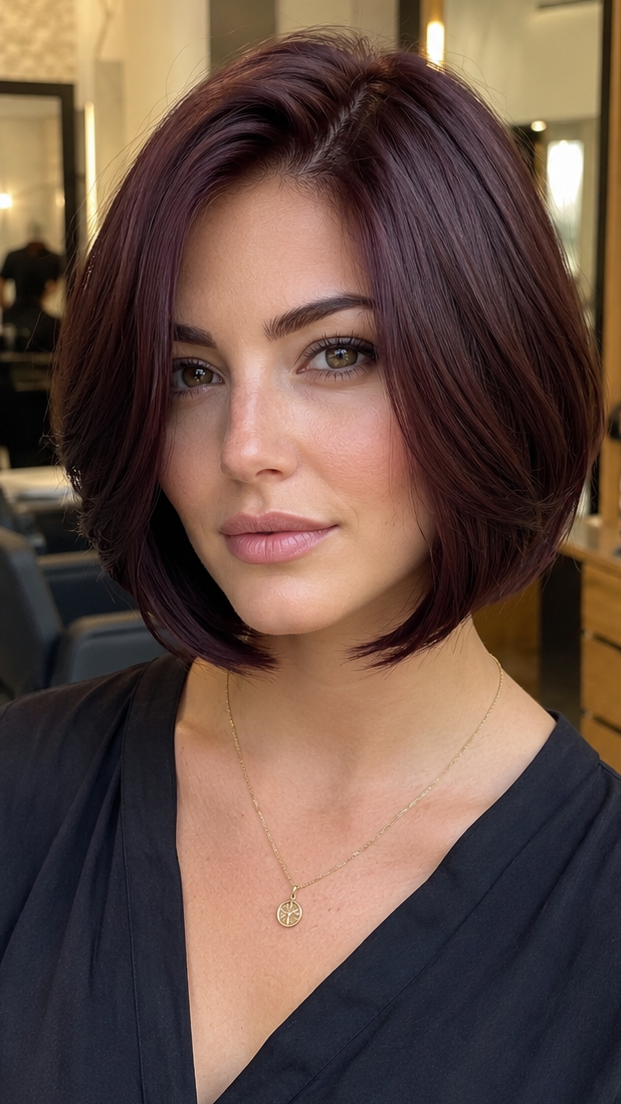 47 Most Enviable Stacked Bob Haircuts to Upgrade Your Look Deep Plum Velvet Hair