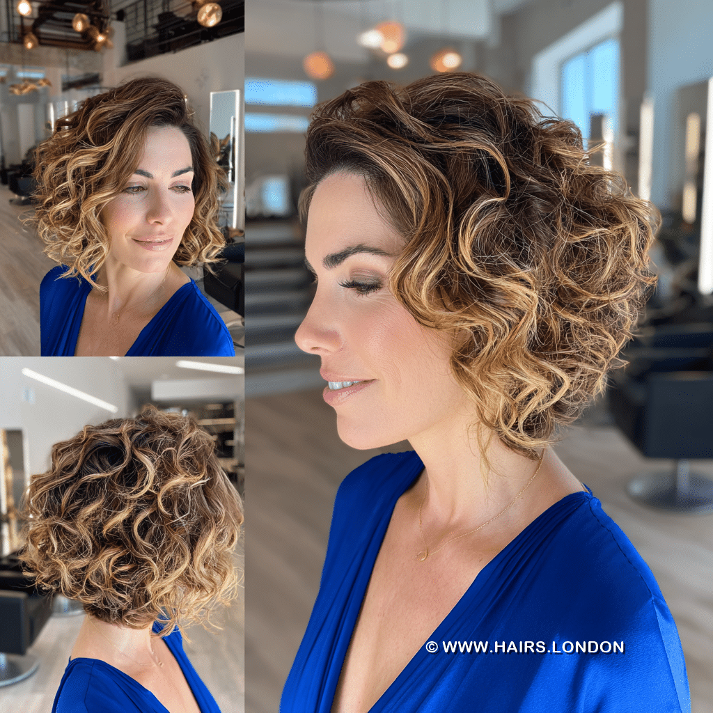 Caramel Honey Highlighted Curly Bob Hair