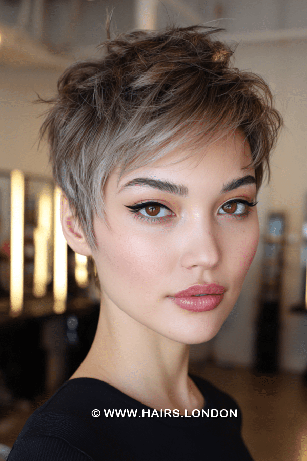 Smoky Silver Ash Pixie Hair