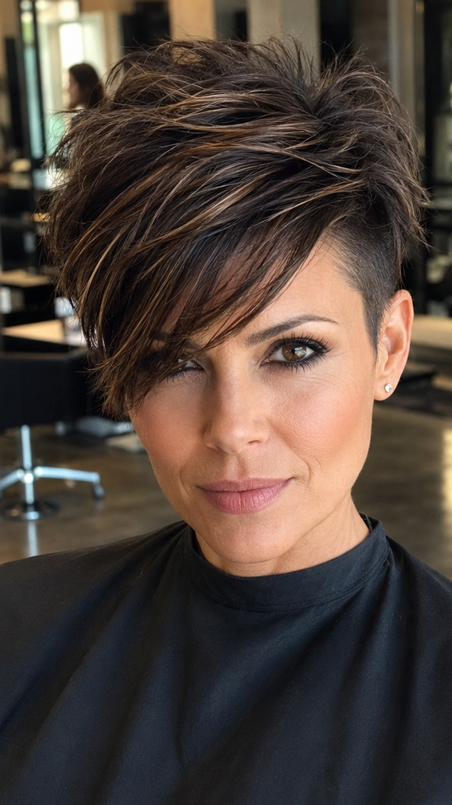 67 Best Ideas of Pixie Cuts and Hairstyles for 2026 Smoky Espresso Edge Hair